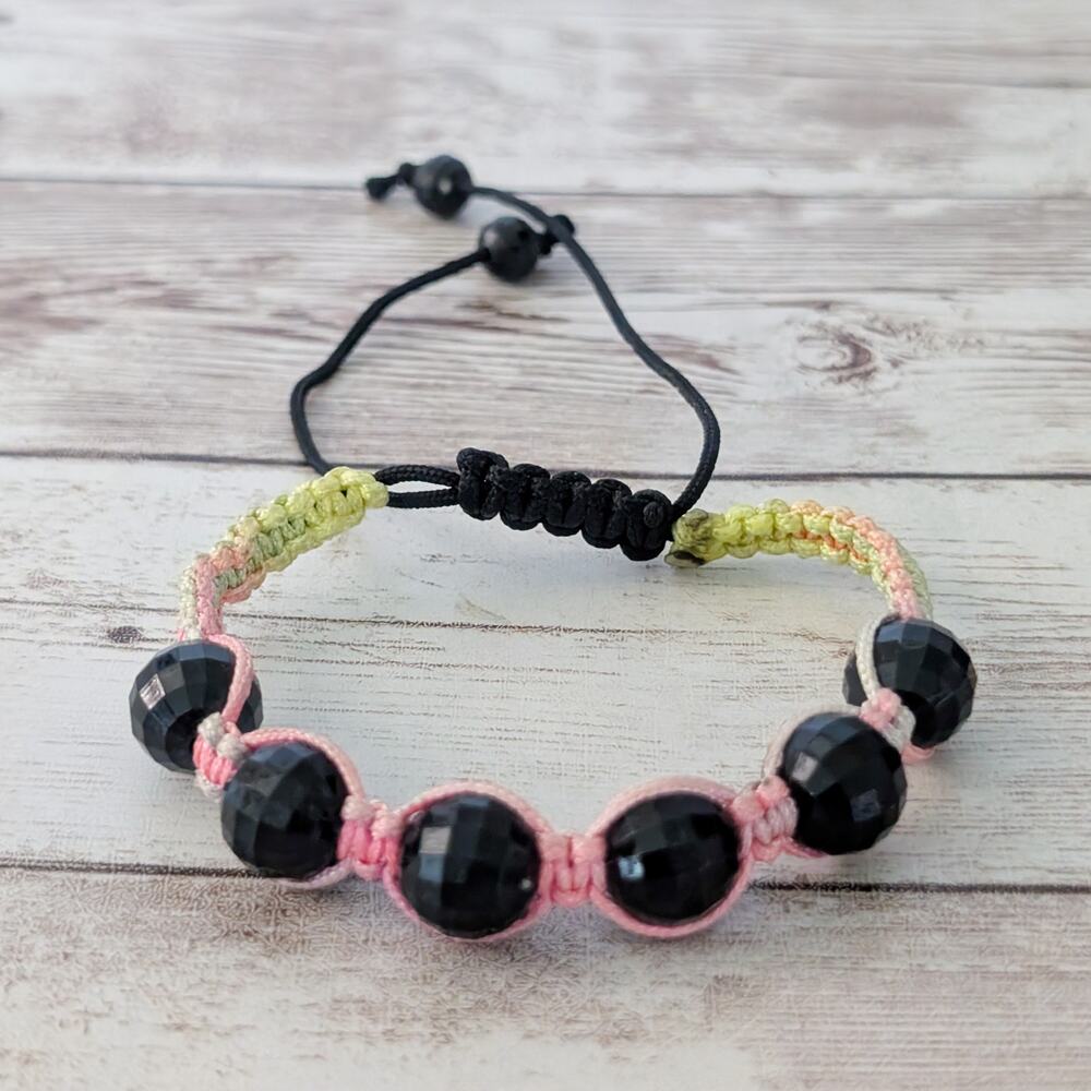 Black Wrapped Beads with Multi Colored Cord Bracelet